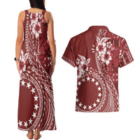 Kia Orana Cook Islands Couples Matching Tank Maxi Dress and Hawaiian Shirt Tiare and Stars - Scarlet LT7 - Polynesian Pride
