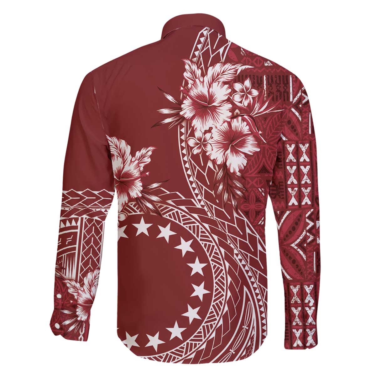 Kia Orana Cook Islands Family Matching Off Shoulder Short Dress and Hawaiian Shirt Tiare and Stars - Scarlet LT7 - Polynesian Pride