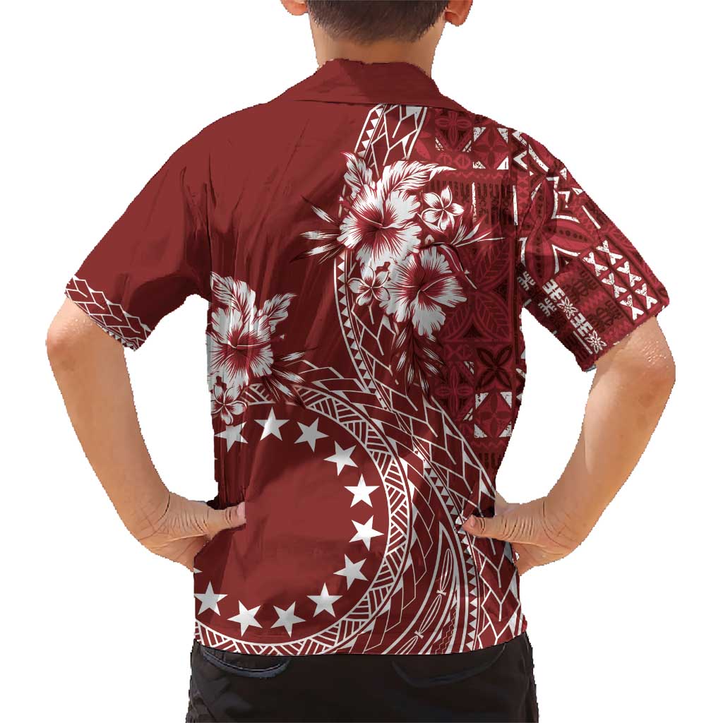 Kia Orana Cook Islands Family Matching Short Sleeve Bodycon Dress and Hawaiian Shirt Tiare and Stars - Scarlet LT7 - Polynesian Pride