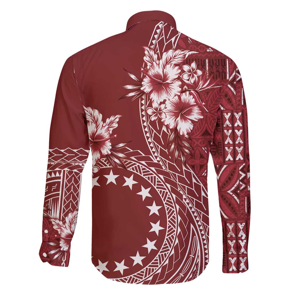 Kia Orana Cook Islands Family Matching Short Sleeve Bodycon Dress and Hawaiian Shirt Tiare and Stars - Scarlet LT7 - Polynesian Pride