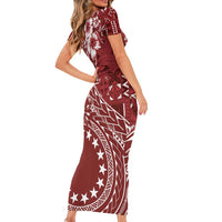 Kia Orana Cook Islands Family Matching Short Sleeve Bodycon Dress and Hawaiian Shirt Tiare and Stars - Scarlet LT7 - Polynesian Pride