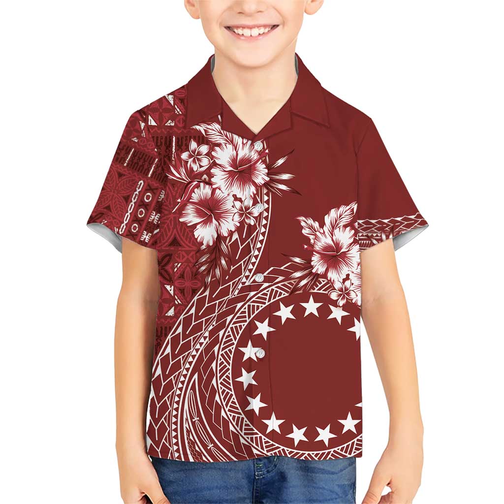 Kia Orana Cook Islands Family Matching Short Sleeve Bodycon Dress and Hawaiian Shirt Tiare and Stars - Scarlet LT7 Son's Shirt Red - Polynesian Pride