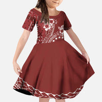 Kia Orana Cook Islands Family Matching Summer Maxi Dress and Hawaiian Shirt Tiare and Stars - Scarlet LT7 Daughter's Dress Red - Polynesian Pride