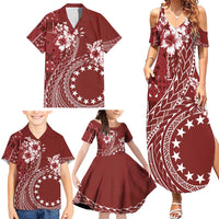 Kia Orana Cook Islands Family Matching Summer Maxi Dress and Hawaiian Shirt Tiare and Stars - Scarlet LT7 - Polynesian Pride