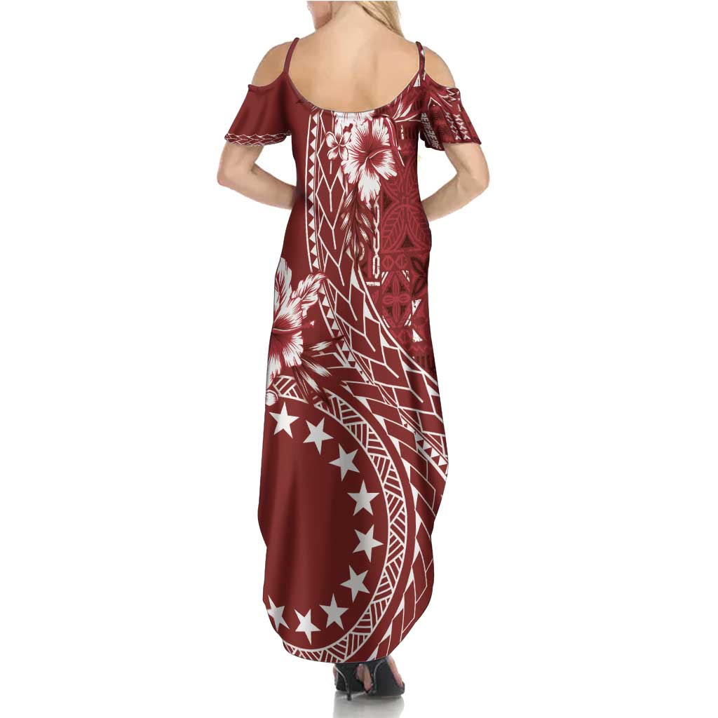 Kia Orana Cook Islands Family Matching Summer Maxi Dress and Hawaiian Shirt Tiare and Stars - Scarlet LT7 - Polynesian Pride