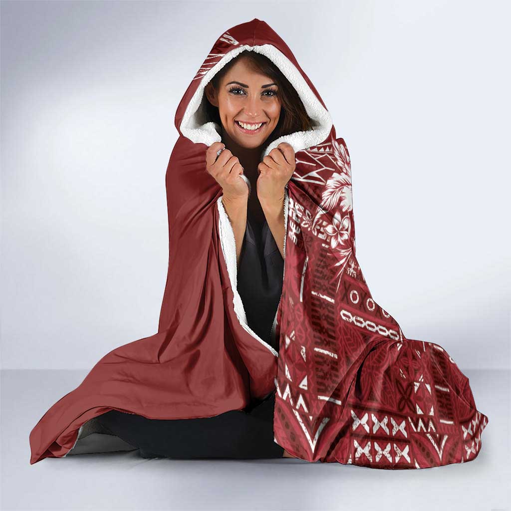 Kia Orana Cook Islands Hooded Blanket Tiare and Stars - Scarlet