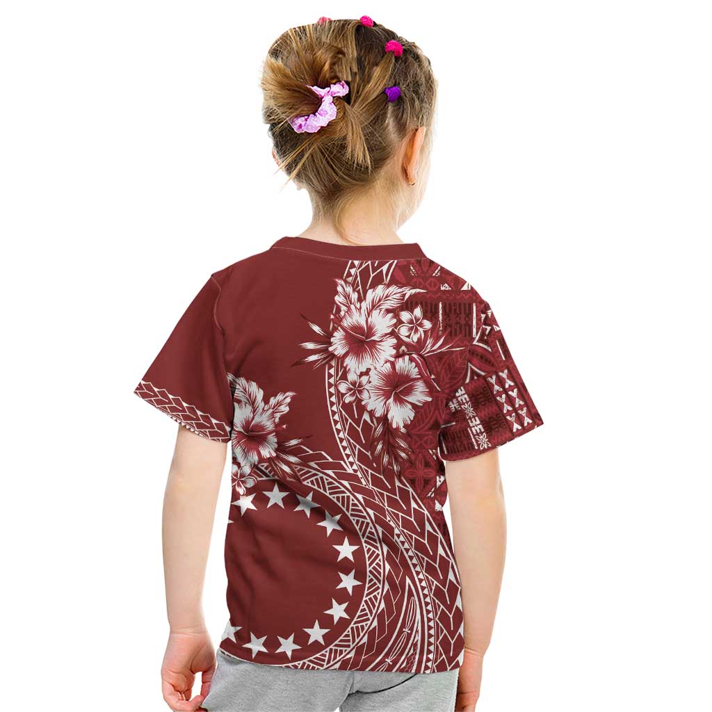 Kia Orana Cook Islands Kid T Shirt Tiare and Stars - Scarlet LT7 - Polynesian Pride