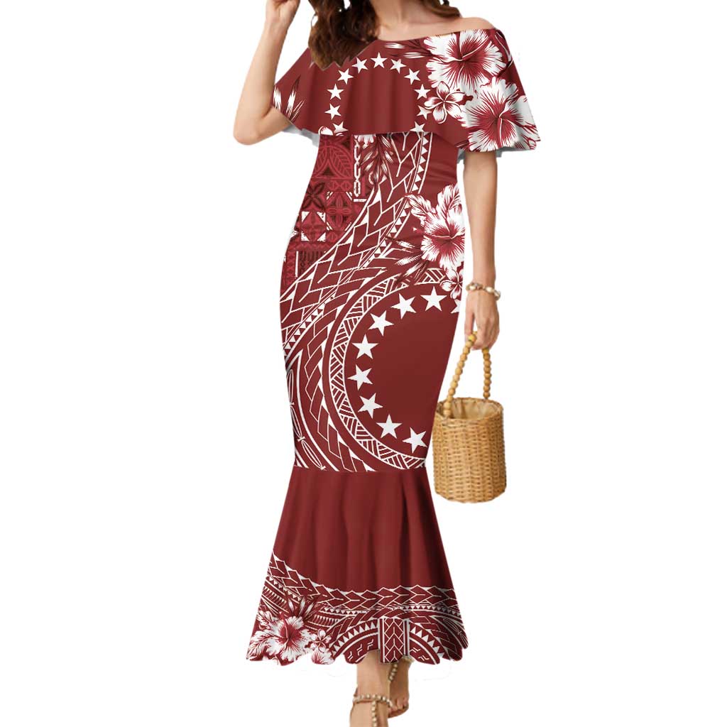 Kia Orana Cook Islands Mermaid Dress Tiare and Stars - Scarlet LT7 Women Red - Polynesian Pride