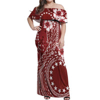Kia Orana Cook Islands Off Shoulder Maxi Dress Tiare and Stars - Scarlet LT7 Women Red - Polynesian Pride