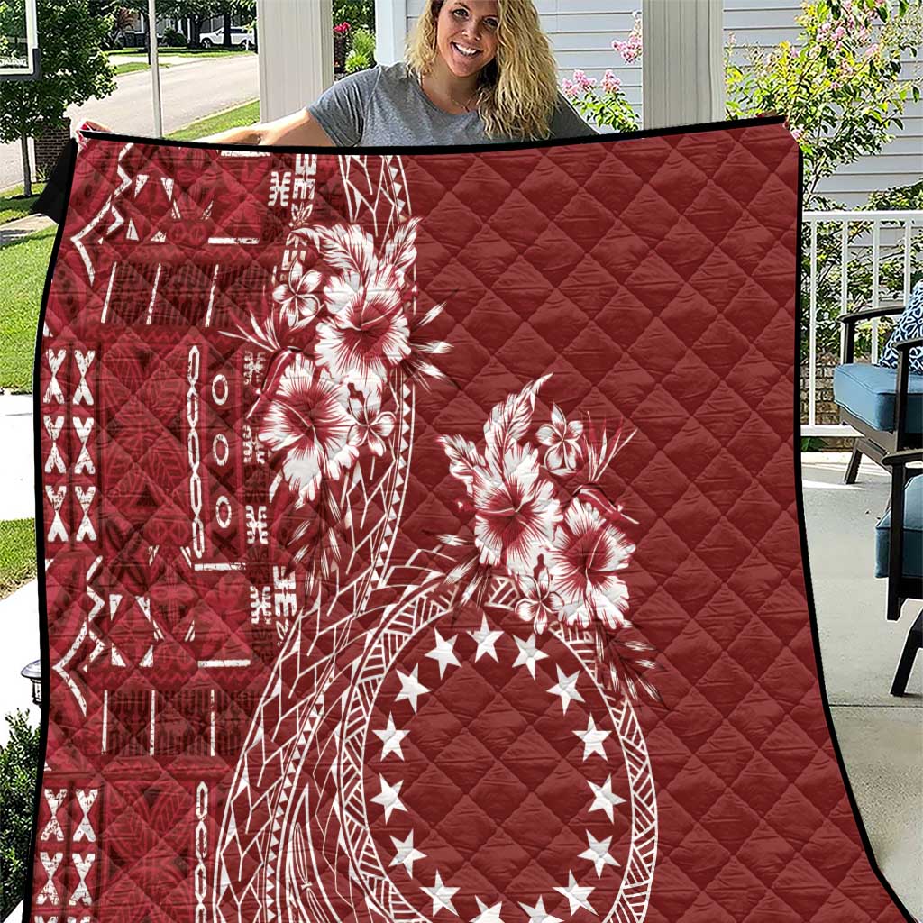 Kia Orana Cook Islands Quilt Tiare and Stars - Scarlet LT7 Red - Polynesian Pride
