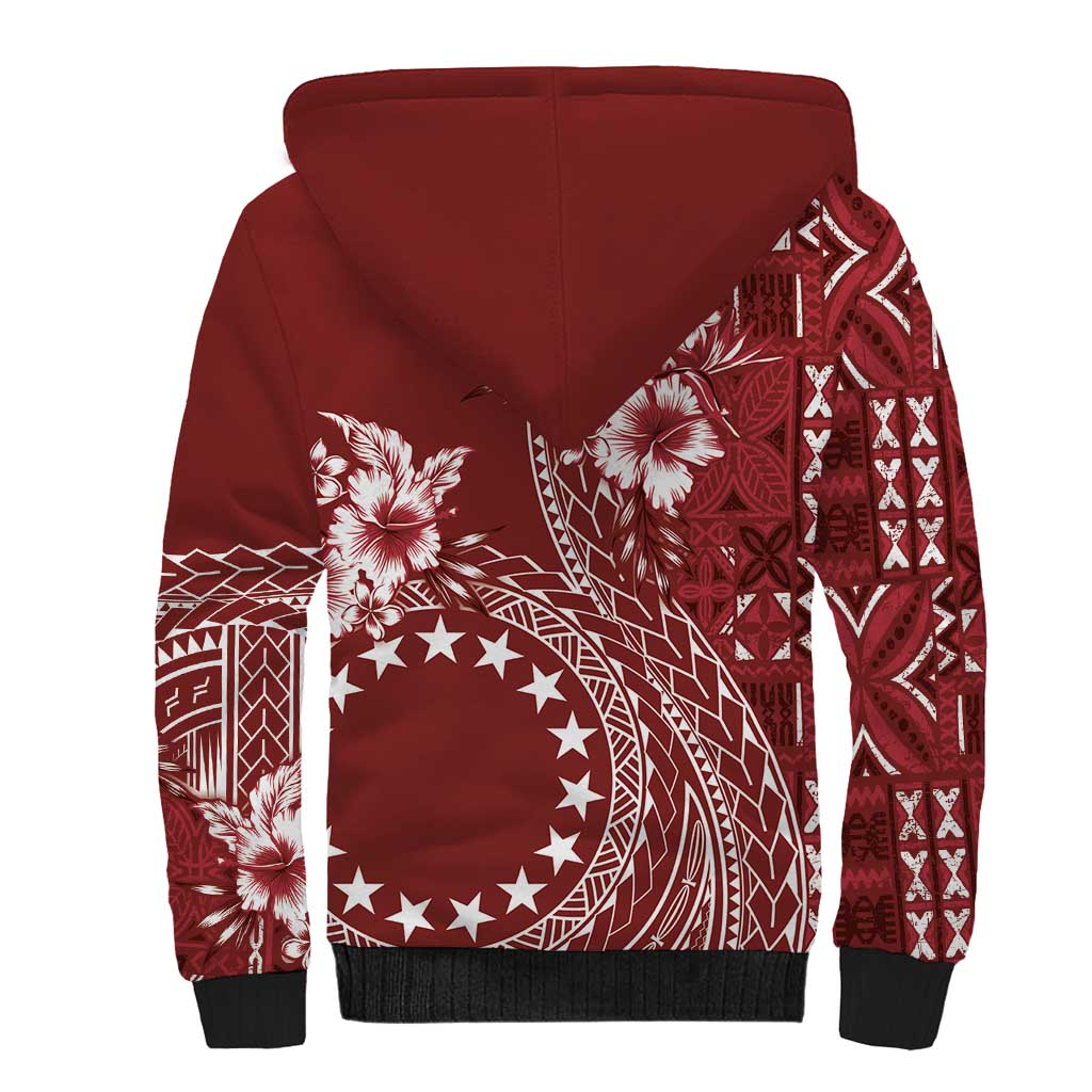 Kia Orana Cook Islands Sherpa Hoodie Tiare and Stars - Scarlet