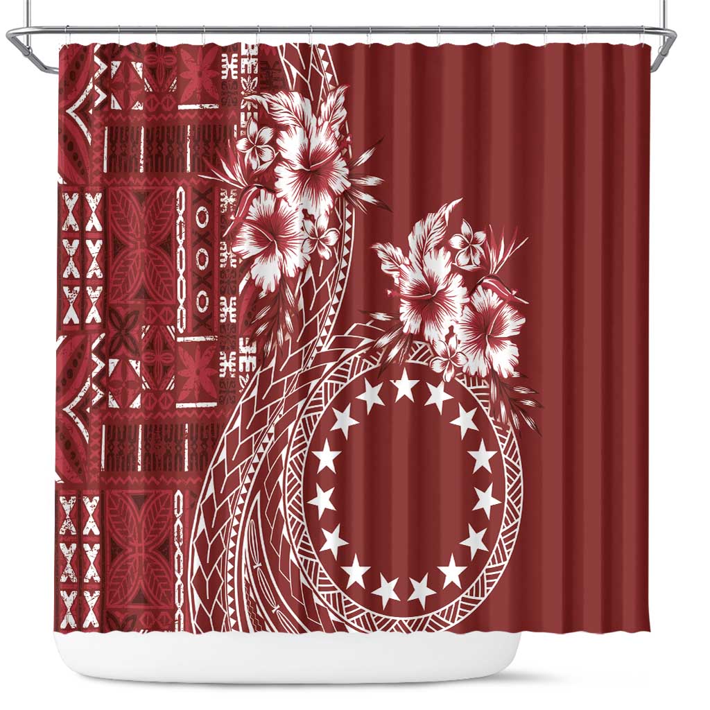 Kia Orana Cook Islands Shower Curtain Tiare and Stars - Scarlet LT7 Red - Polynesian Pride