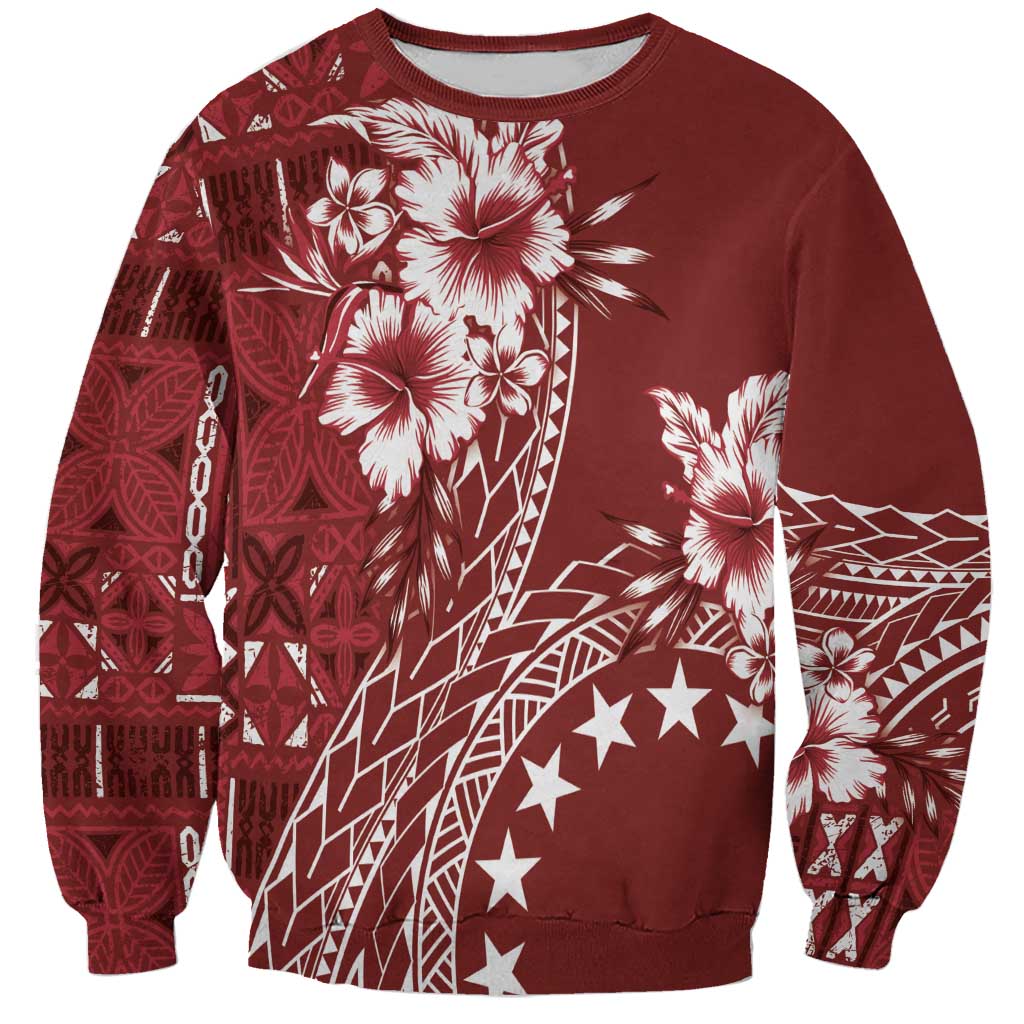 Kia Orana Cook Islands Sweatshirt Tiare and Stars - Scarlet LT7 Unisex Red - Polynesian Pride