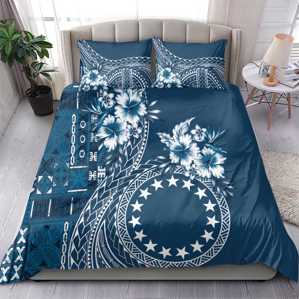 Kia Orana Cook Islands Bedding Set Tiare and Stars - Navy Blue LT7 - Polynesian Pride