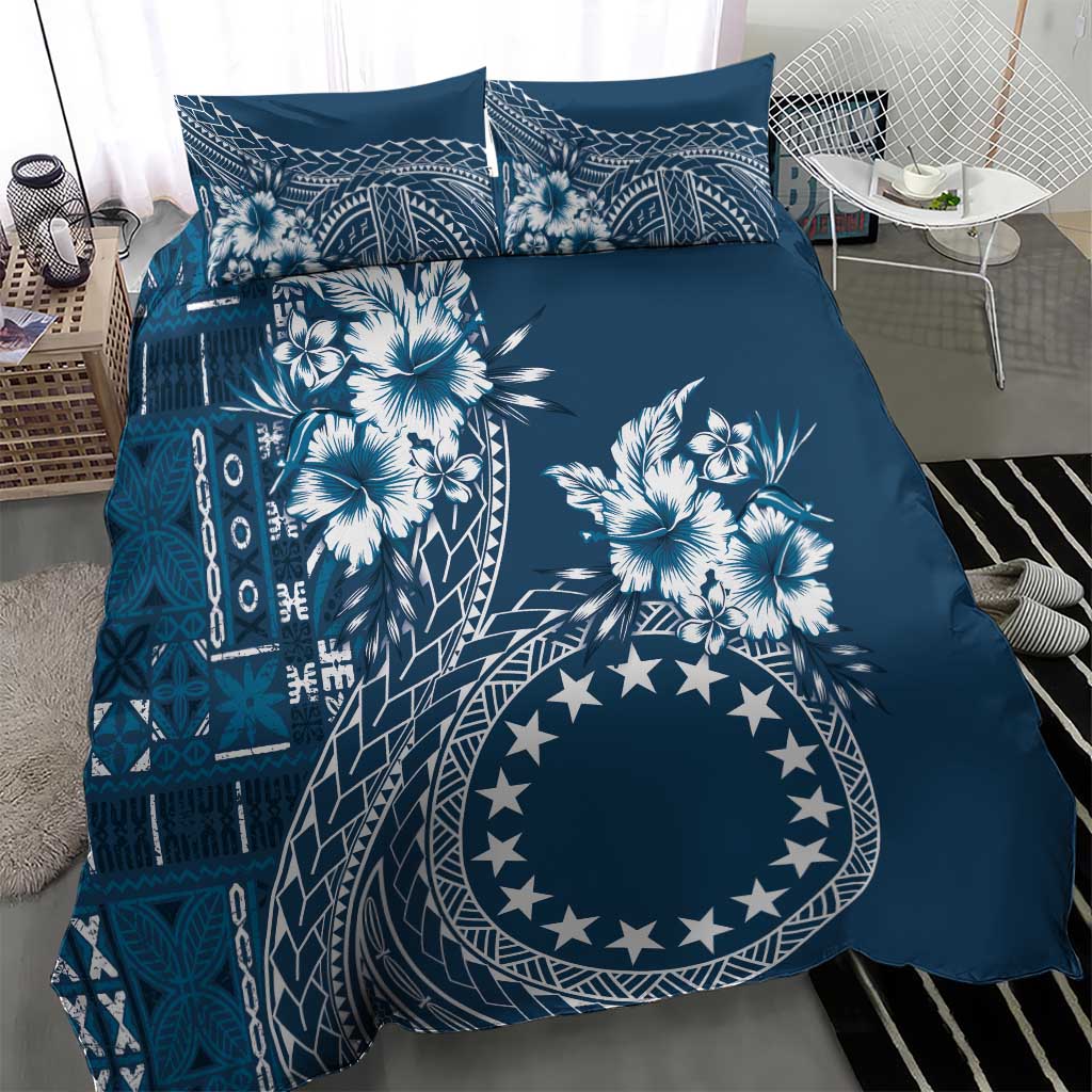 Kia Orana Cook Islands Bedding Set Tiare and Stars - Navy Blue LT7 - Polynesian Pride