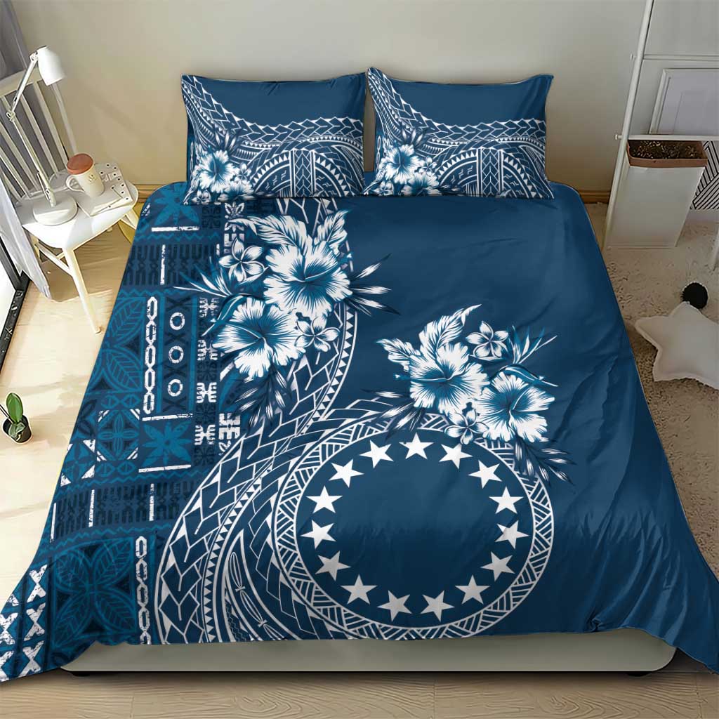Kia Orana Cook Islands Bedding Set Tiare and Stars - Navy Blue LT7 - Polynesian Pride
