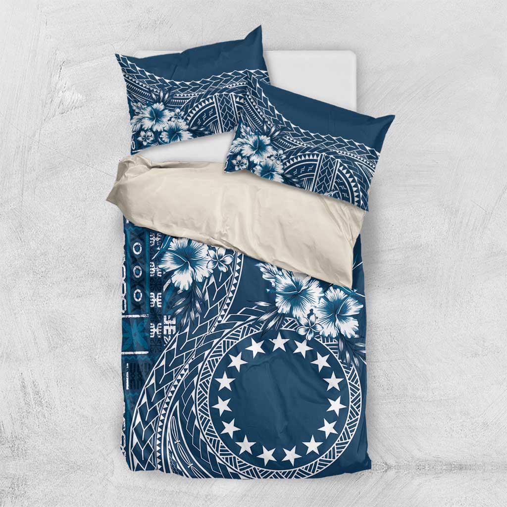 Kia Orana Cook Islands Bedding Set Tiare and Stars - Navy Blue LT7 US Twin 172cm x 218cm Navy Blue - Polynesian Pride