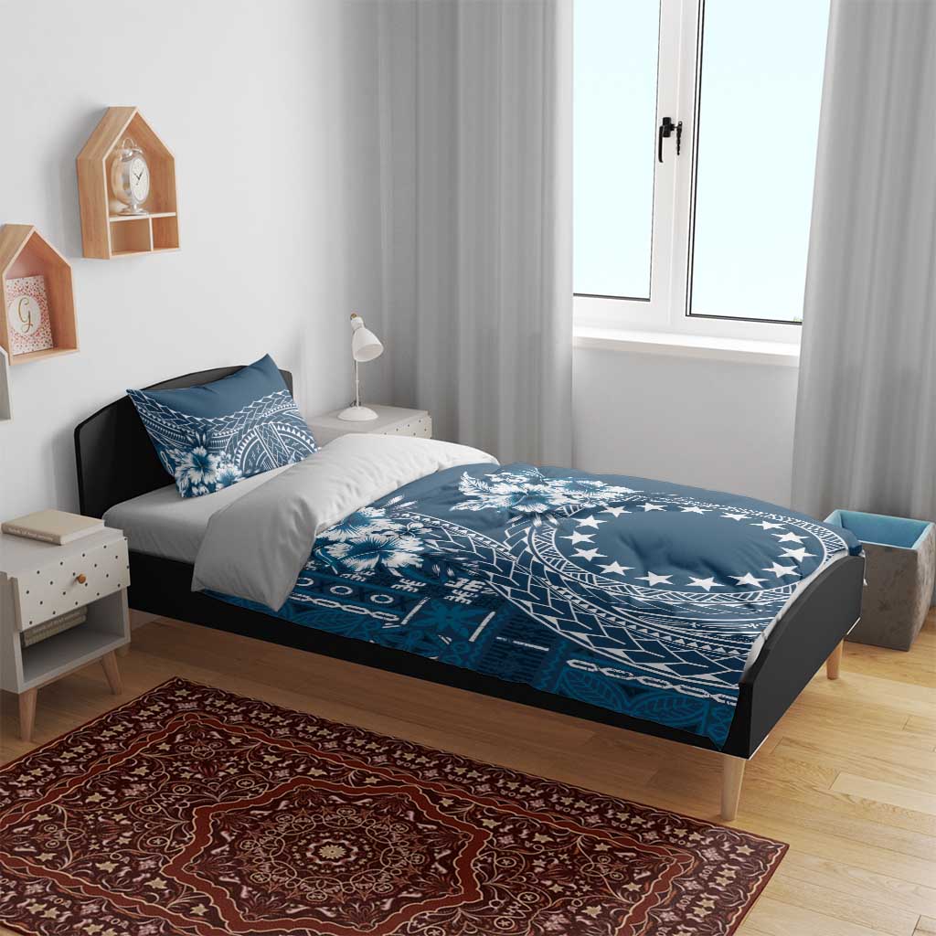 Kia Orana Cook Islands Bedding Set Tiare and Stars - Navy Blue LT7 - Polynesian Pride