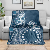 Kia Orana Cook Islands Blanket Tiare and Stars - Navy Blue