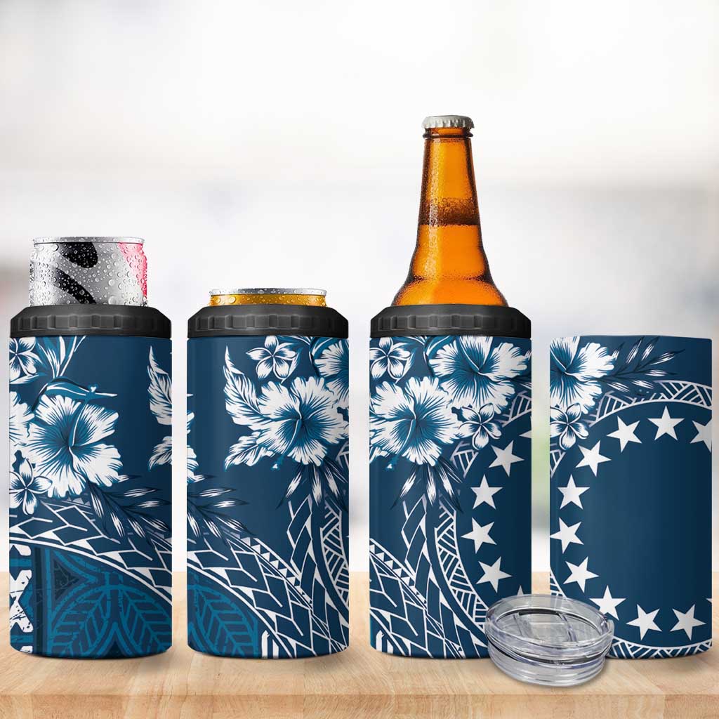 Kia Orana Cook Islands 4 in 1 Can Cooler Tumbler Tiare & Stars - Navy Blue LT7 - Polynesian Pride