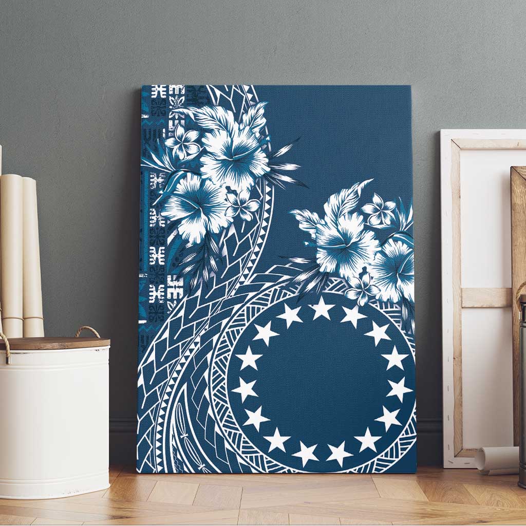 Kia Orana Cook Islands Canvas Wall Art Tiare and Stars - Navy Blue