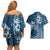 Kia Orana Cook Islands Couples Matching Off Shoulder Short Dress and Hawaiian Shirt Tiare and Stars - Navy Blue