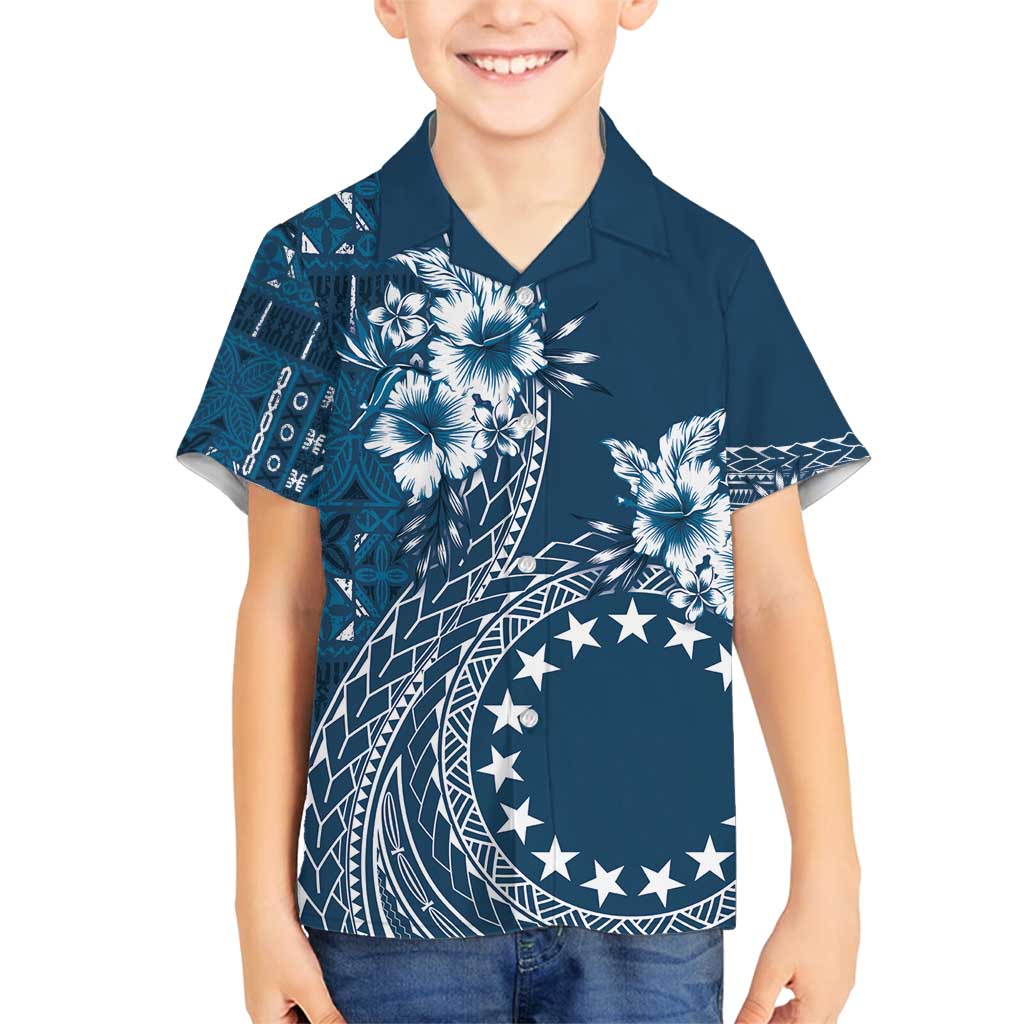 Kia Orana Cook Islands Family Matching Long Sleeve Bodycon Dress and Hawaiian Shirt Tiare and Stars - Navy Blue