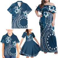 Kia Orana Cook Islands Family Matching Off Shoulder Maxi Dress and Hawaiian Shirt Tiare and Stars - Navy Blue LT7 - Polynesian Pride