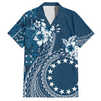 Kia Orana Cook Islands Family Matching Off Shoulder Maxi Dress and Hawaiian Shirt Tiare and Stars - Navy Blue LT7 Dad's Shirt - Short Sleeve Navy Blue - Polynesian Pride