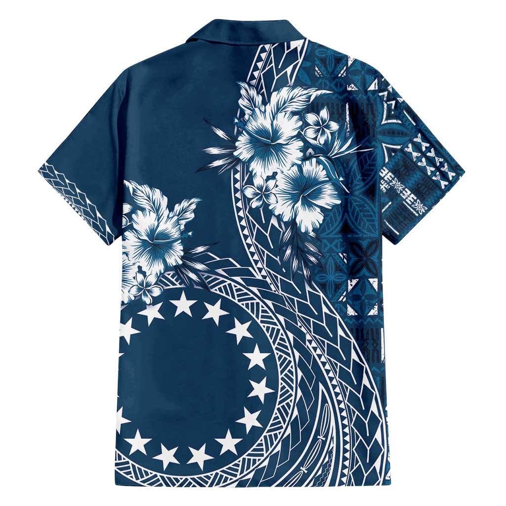 Kia Orana Cook Islands Family Matching Off Shoulder Maxi Dress and Hawaiian Shirt Tiare and Stars - Navy Blue LT7 - Polynesian Pride