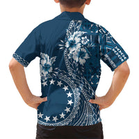 Kia Orana Cook Islands Family Matching Short Sleeve Bodycon Dress and Hawaiian Shirt Tiare and Stars - Navy Blue LT7 - Polynesian Pride