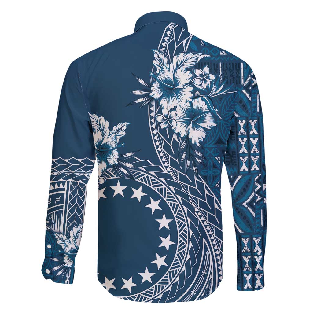 Kia Orana Cook Islands Family Matching Short Sleeve Bodycon Dress and Hawaiian Shirt Tiare and Stars - Navy Blue LT7 - Polynesian Pride