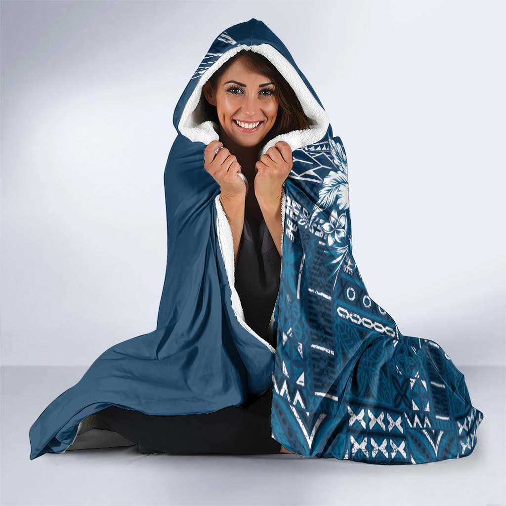 Kia Orana Cook Islands Hooded Blanket Tiare and Stars - Navy Blue