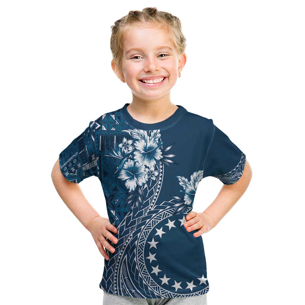 Kia Orana Cook Islands Kid T Shirt Tiare and Stars - Navy Blue LT7 Navy Blue - Polynesian Pride