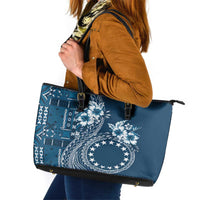 Kia Orana Cook Islands Leather Tote Bag Tiare and Stars - Navy Blue LT7 Navy Blue - Polynesian Pride