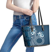 Kia Orana Cook Islands Leather Tote Bag Tiare and Stars - Navy Blue LT7 - Polynesian Pride