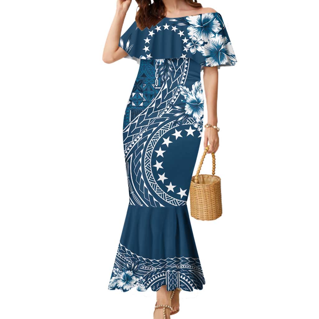 Kia Orana Cook Islands Mermaid Dress Tiare and Stars - Navy Blue LT7 Women Navy Blue - Polynesian Pride