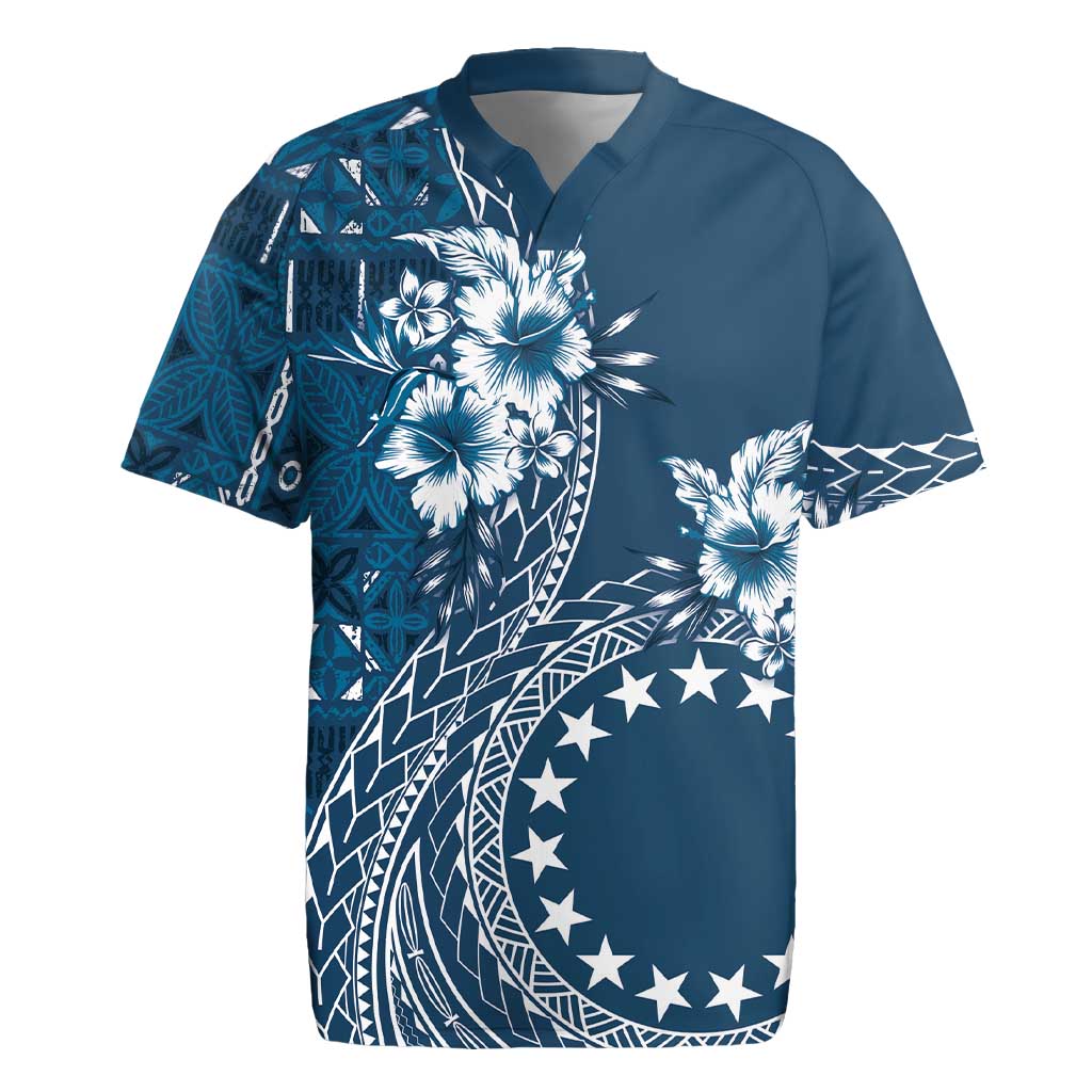 Kia Orana Cook Islands Rugby Jersey Tiare and Stars - Navy Blue