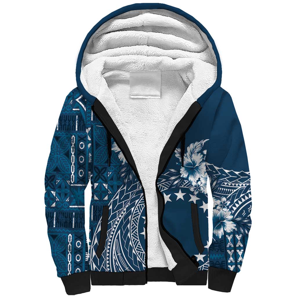 Kia Orana Cook Islands Sherpa Hoodie Tiare and Stars - Navy Blue