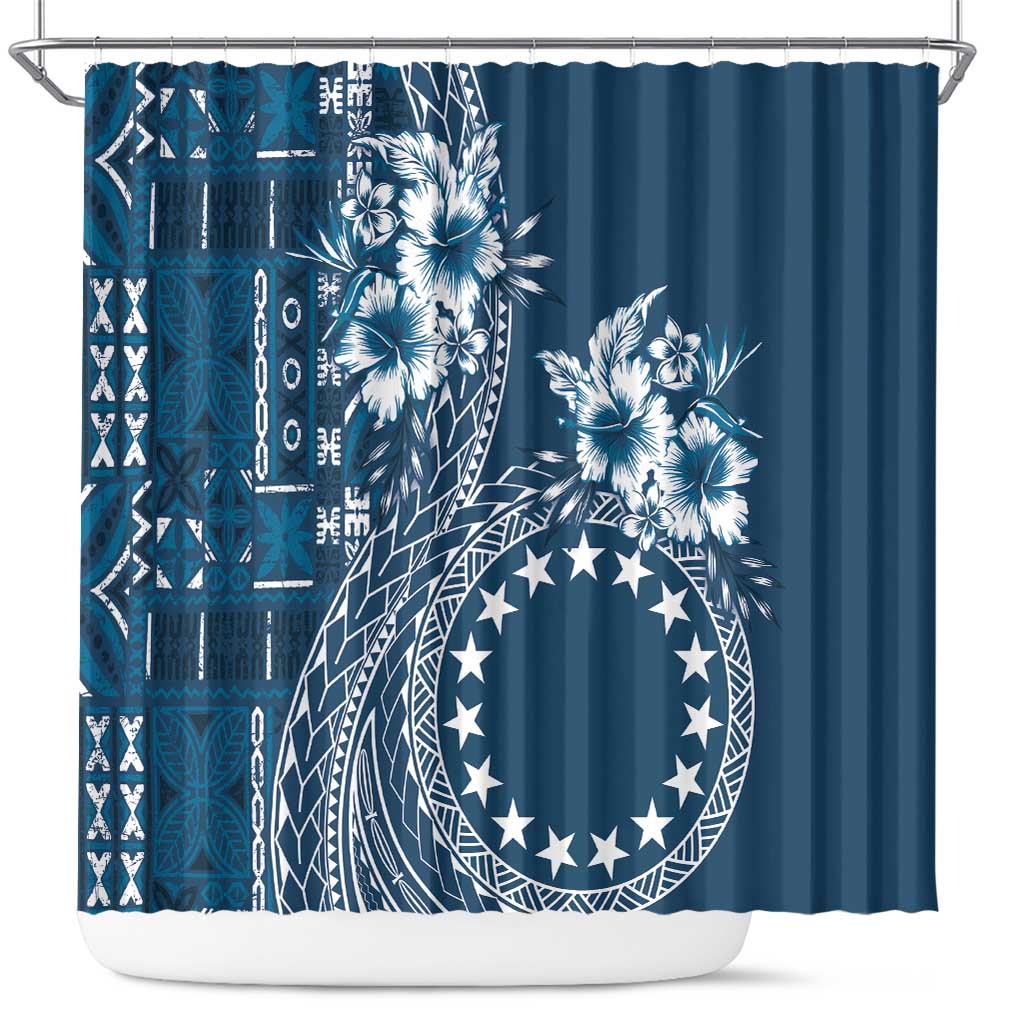 Kia Orana Cook Islands Shower Curtain Tiare and Stars - Navy Blue