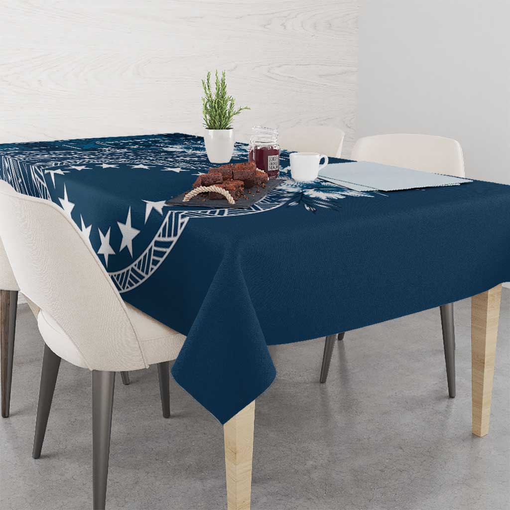Kia Orana Cook Islands Tablecloth Tiare and Stars - Navy Blue