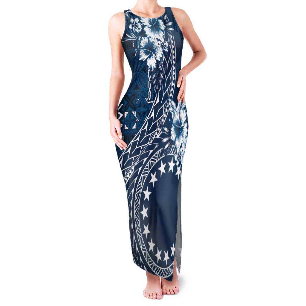 Kia Orana Cook Islands Tank Maxi Dress Tiare and Stars - Navy Blue