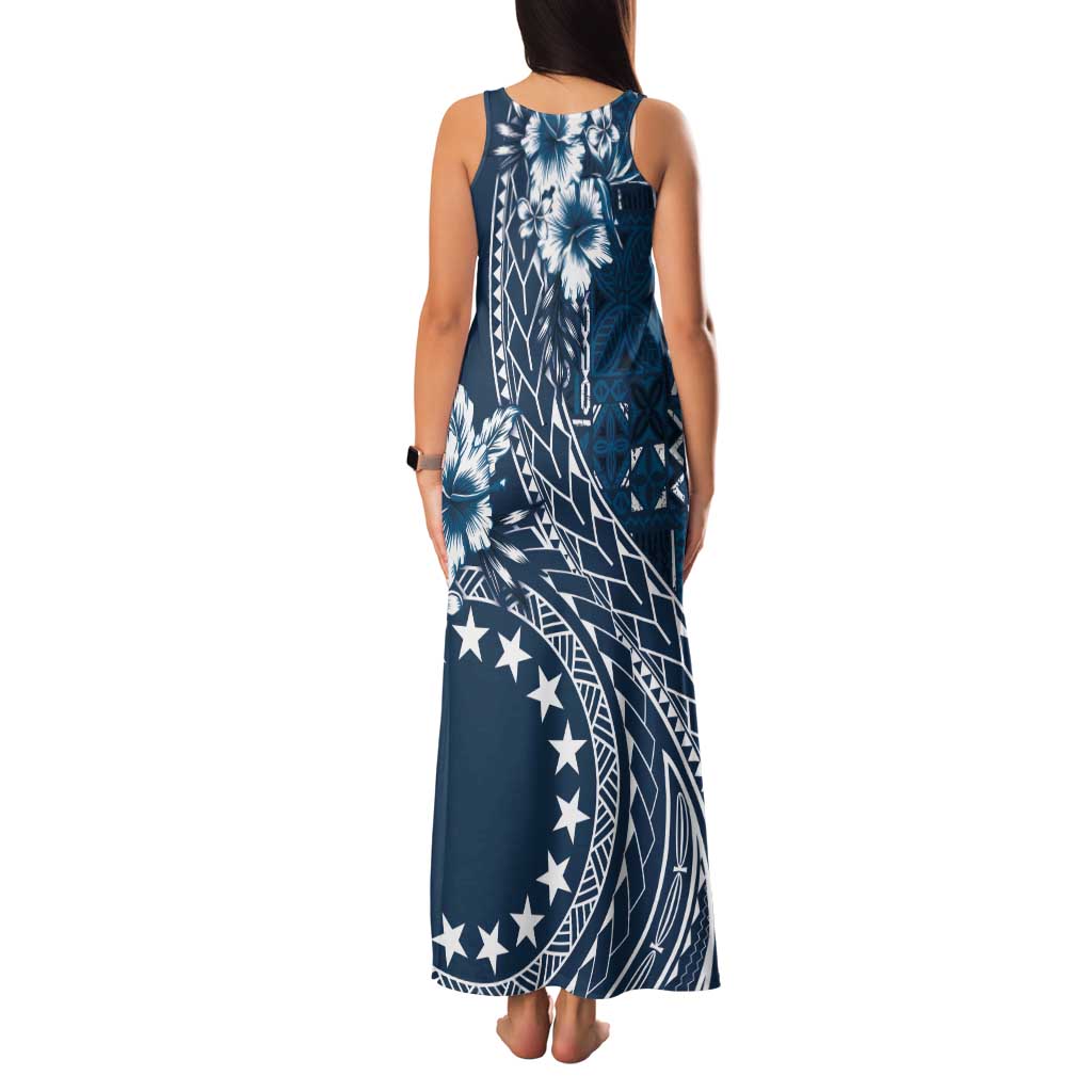 Kia Orana Cook Islands Tank Maxi Dress Tiare and Stars - Navy Blue