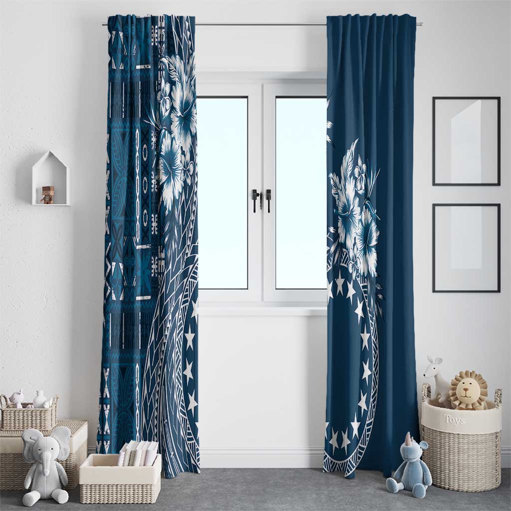 Kia Orana Cook Islands Window Curtain Tiare and Stars - Navy Blue