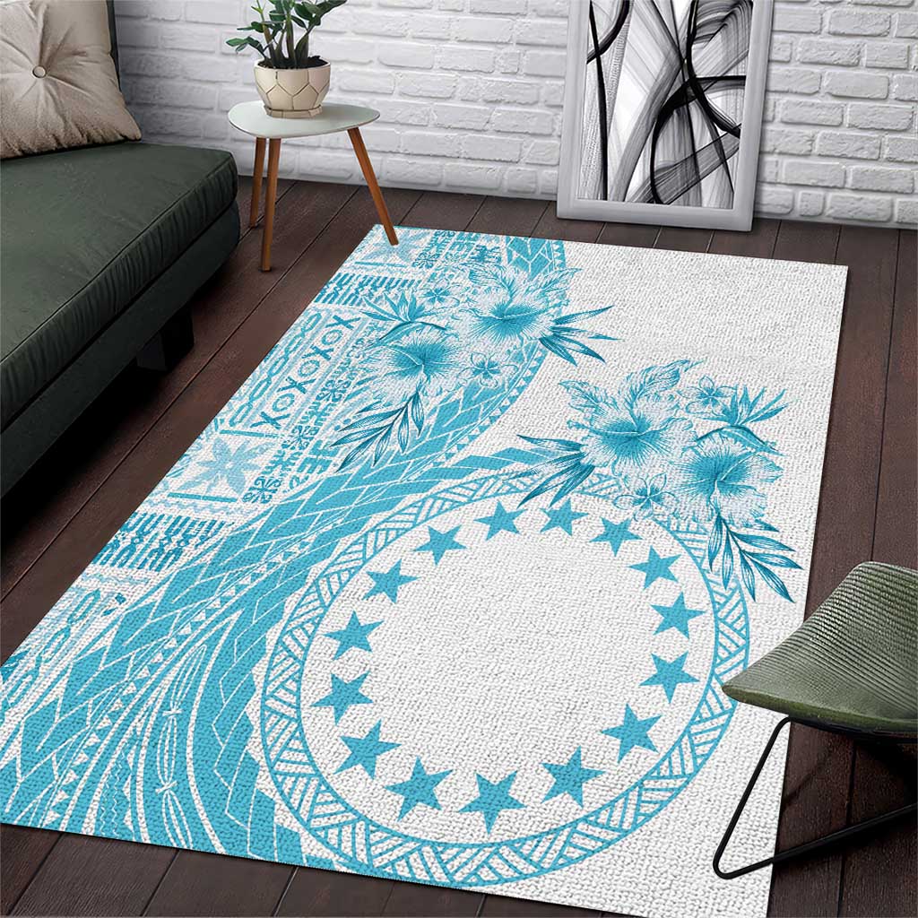 Kia Orana Cook Islands Area Rug Tiare and Stars - Turquoise