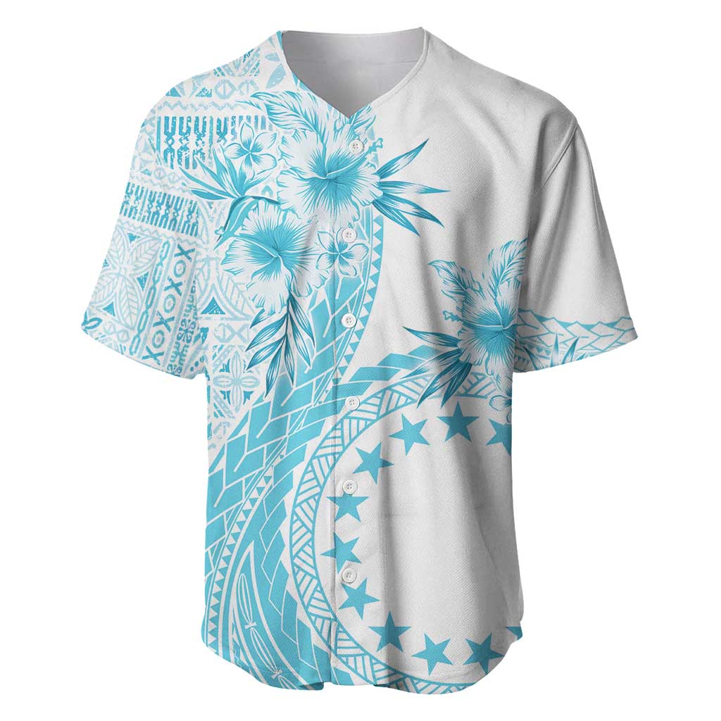 Kia Orana Cook Islands Baseball Jersey Tiare and Stars - Turquoise LT7 Turquoise - Polynesian Pride