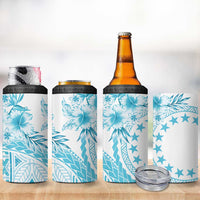 Kia Orana Cook Islands 4 in 1 Can Cooler Tumbler Tiare & Stars - Turquoise LT7 - Polynesian Pride