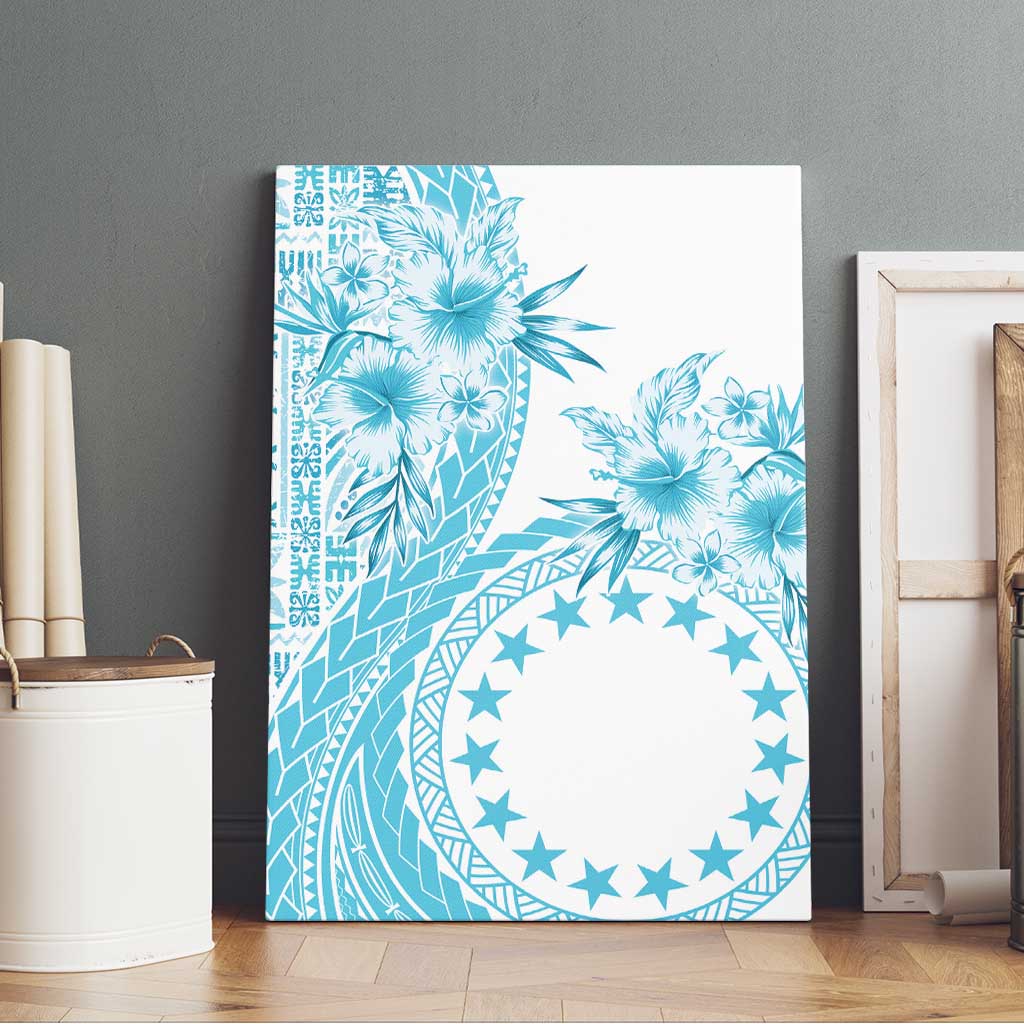 Kia Orana Cook Islands Canvas Wall Art Tiare and Stars - Turquoise