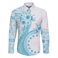 Kia Orana Cook Islands Family Matching Mermaid Dress and Hawaiian Shirt Tiare and Stars - Turquoise LT7 Dad's Shirt - Long Sleeve Turquoise - Polynesian Pride