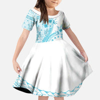 Kia Orana Cook Islands Family Matching Puletasi and Hawaiian Shirt Tiare and Stars - Turquoise LT7 Daughter's Dress Turquoise - Polynesian Pride